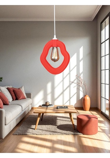 Bohem Beton Görünümlü Modern Minimalist Avize Ayarlı E27 Duy Salon Mutfak Yatak Odası Ofis Kafe Kırmızı