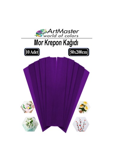 Krapon Kağıdı Mor Renk 10 Adet 50x200 Cm Grapon Kağıdı 10'lu Okul Proje Sınıf Anaokulu Kreş Süsleme