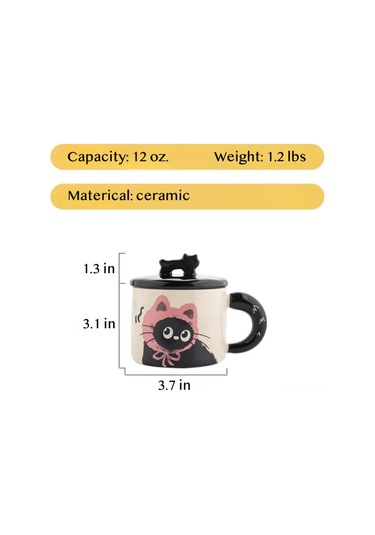 Suofeng Kedi Desenli Seramik Kupa - Kahve/bardak 370ml Dayanıklı Ev/ofis Kullanımı Kahve Severler İçin Kahve Fincanı Kahverengi