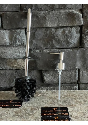 Mermer Banyo Setlerine Uygun / Gümüş Rengi Wc Fırçası Ve Sıvı Sabunluk Pompası Gold