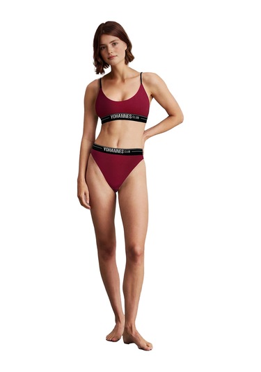 Yohannes Club, Kadın Pamuklu İç Çamaşırı Takımı, Renk Seçenekli, Bralet-kemerli Bikini Slip Bordo