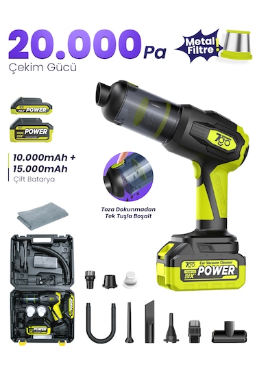 7go 7GAB-03 20.000PA Güçlü Emiş 25.000mAH Kablosuz Araç İçi Süpürge