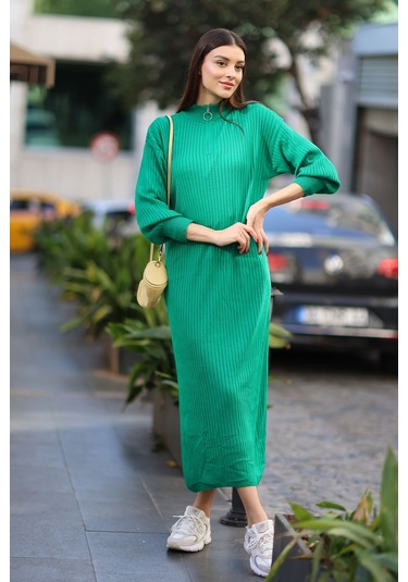Bigdart 15839 Boydan Triko Elbise Yeşil 001
