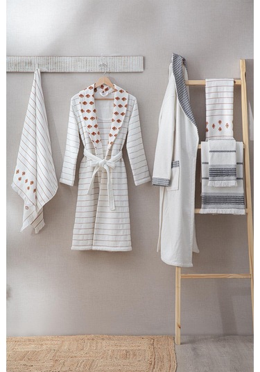 Ecocotton İmre Terra-siyah "m-l" %100 Organik Pamuk Müslin Jakarlı Aile Bornoz Seti Siyah