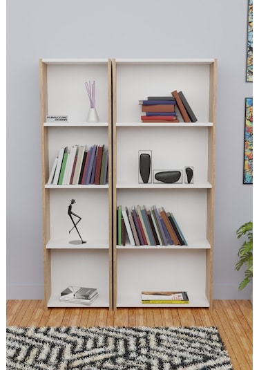 5 Raflı Kitaplık Seti 1 Dar 1 Geniş Kütüphane 170cm A.çam - Beyaz