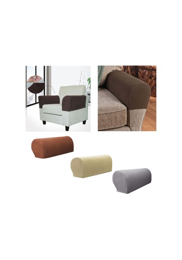 Mufunye Sofra Koltuk Dirsek Koruması Çift Paket , Elastik Polyester, Yıkama Uygun, 55cm Boy, Moda Stili AÇIK GRİ