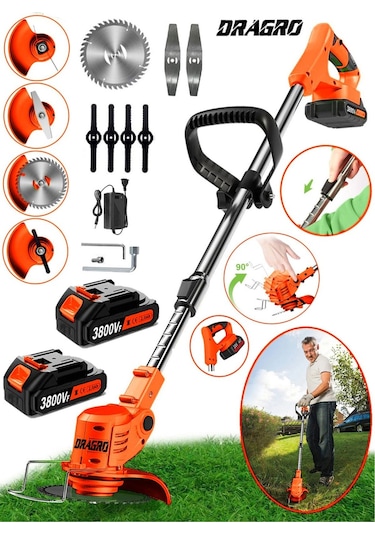 Dragro Alman DRGM3800 Eco Pro 2 Akülü T 3800 Vf 20 Ah Teleskopik Uzatmalı Çim Biçme Tırpanı
