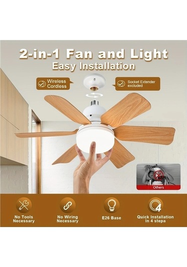 Neevoyu 2-in-1 Fenerli Vantilatör, 3 Hızlı Fan, 10-100% Parlaklık Ve 3 Renk Tonu Ayarı, Kumandalı, 85-265v, 6 Blades Pil Yok