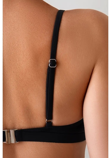 Angelsin Metal Kopçalı Şık Bikini Üstü Çıkartılabilir Kaplı Siyah