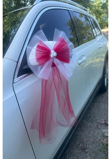 20 Adet Beyaz Kırmızı Kristal Tül Beyaz Latex Gül Kuyruk Detaylı Düğün Nikah Kına Sünnet Konvoy Süsü Beyaz Kırmızı