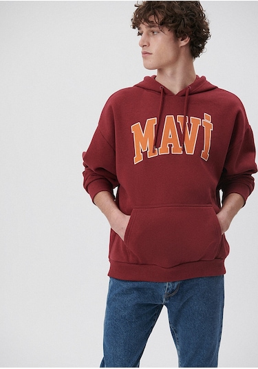 Mavi - Mavi Logo Baskılı Bordo Kapüşonlu Sweatshirt 067149-85493 Bordo