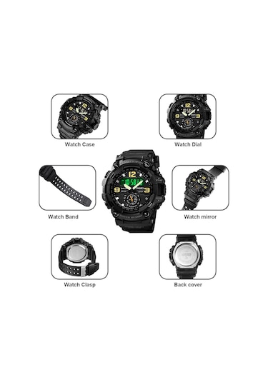 Tenfowee Skmeı Erkek Spor Saati 5atm Su Geçirmez Çift Hareketli Multifonksiyonlu: Alarm, Kronometre, Tarih-gün Ve Aydınlatma Özellikli Yeşil Kamuflaj