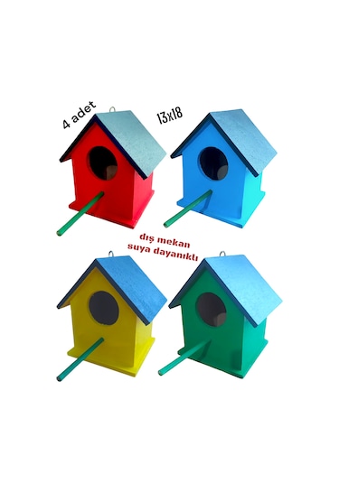 Ncy Ahşap Kuş Yuvası Kuş Evi 4 Adet 13 x 18 CM