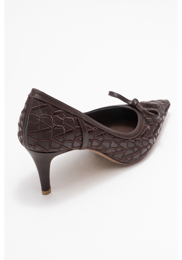 Camden Kahverengi Desenli Fiyonklu Kadın Topuklu Ayakkabı Kahverengi