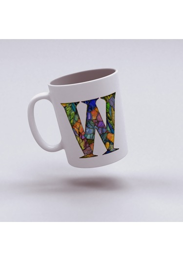 W Harfi Bardak 330 Ml İsme/harfe Özel Hediye, Renkli Harf Tasarım Beyaz