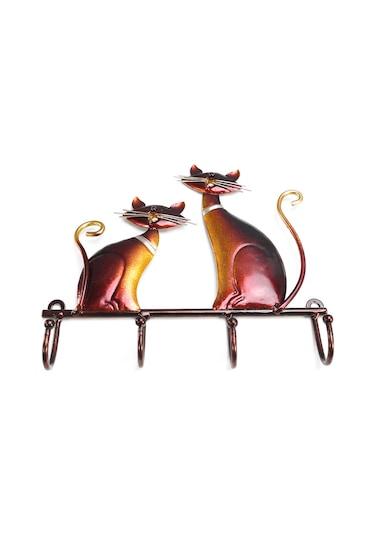 Qingmipy Vintage Kedi Desenli Duvar Askısı - Çok Amaçlı Dekoratif Mont, Çanta Ve Anahtarlık Tutucu Kırmızı