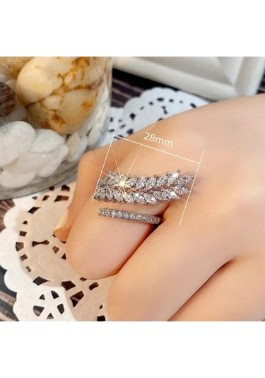 925 Ayar Gümüş Ayarlanabilir Zirkon Taşlarla Süslü Tüy Yüzük