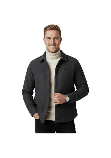 Deepsea Erkek Füme Likralı Rahat Kalıp Cepsiz Kaşe Ceket Çıt Çıtlı, Esnek Şık Model Ceket 0760 Füme