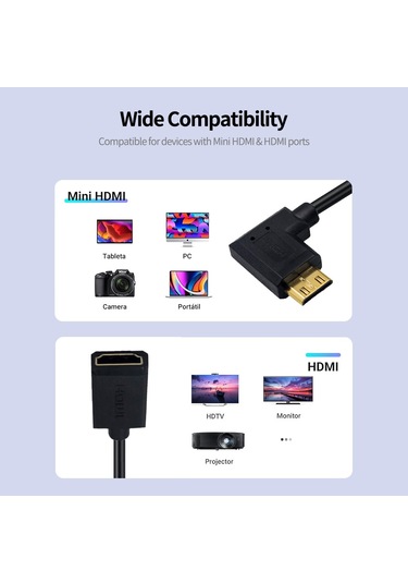 Sones Junsunmay 4k 60hz Mini Hdmı Erkek - Hdmı 2.0v Dişi Yaylı Kablo, Uzunluk: 1,8 M Sol