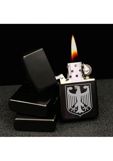 Wehrmacht Alman Eski Madalya Lazer Silinmez Resimli Benzinli Çakmak Hediye İsim Yazılır Siyah