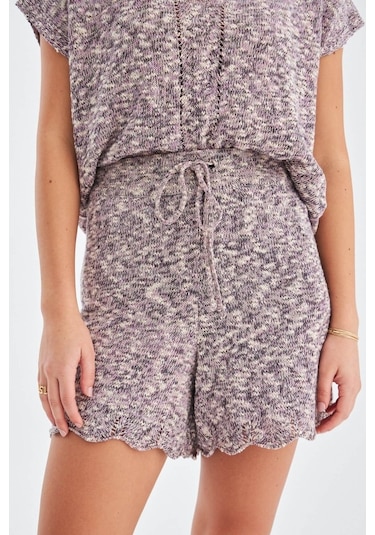 Peraluna Renge Blouse & Shorts Yazlık Viskonlu Kadın Triko Şort T Lila