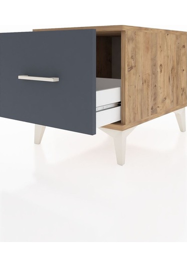 Kronos Komodin Tek Çekmeceli 44x59x48 Çam-antrasit Atlas Çam