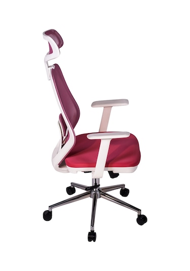 Ofisbazaar Dali Beyaz Fileli Yönetici Koltuğu Ergonomik Başlıklı Ofis Koltuğu Pembe Pembe