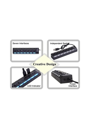 Ev Ofisi Black 7hole Usb Bağımsız Düğmeli Çoklu İşlev