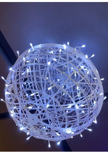 Sekizgen Led 35 Cm Sarkıt Yılbaşı Küre Top Dekoratif Aydınlatma Dış Ve İç Mekan Uyumlu Beyaz