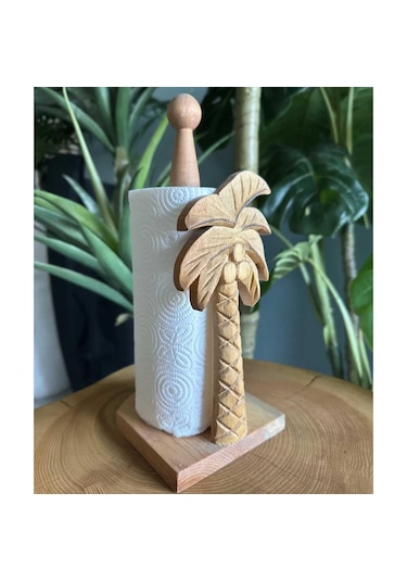 Reyo Ahşap Oyma Peçetelik Kağıt Rulo Havluluk Naturel Palmiye Des