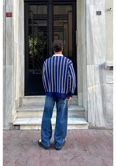 Flaw Çizgili Baggy Fit Mavi Mavi