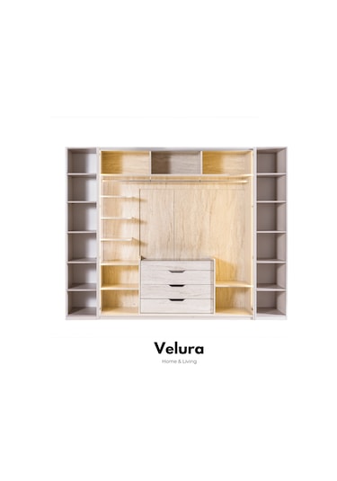 Tress 6 Kapaklı Temperli Cam Gardırop Dolap Krem