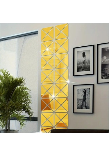 Üçgen Kesim Kare Pleksi Ayna 9x18cm 1 Set 100 Adet - Gold Gold