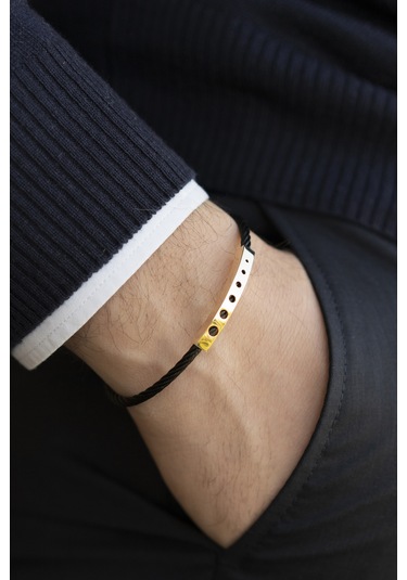 Örme Çelik Kelepçe Ve 14 Ayar Altın Erkek Bilekliği N11.7068 Sarı Altın