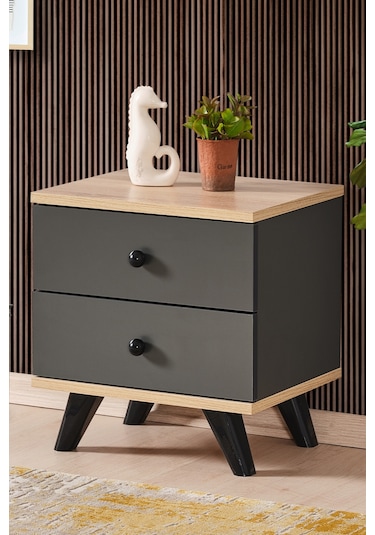 AE-2029 İnci 2 Çekmeceli Antrasit Komodin 49 cm