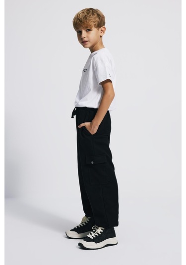 Kids Boy Kargo Cepli Loose Fit Siyah Jogger Siyah