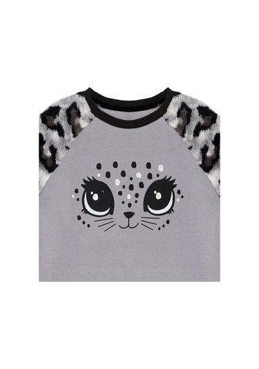 Denokids Leopar Peluş Kız Çocuk Sweatshirt Çok Renkli