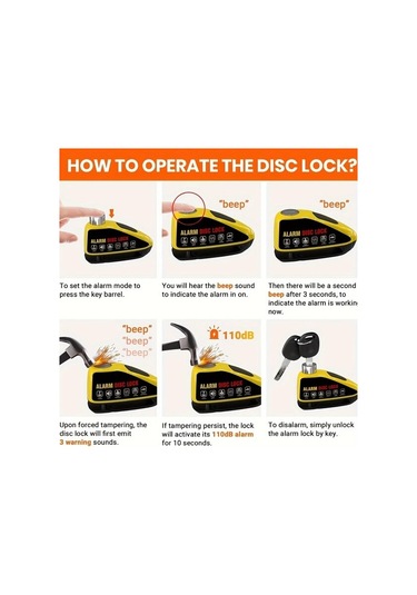 Mavi Motosiklet Disk Fren Alarm Kilidi 110db Titreşim Sensörlü, Usb Type-c Şarj, Alüminyum Alaşım, 2 Bıçaklı Anahtar