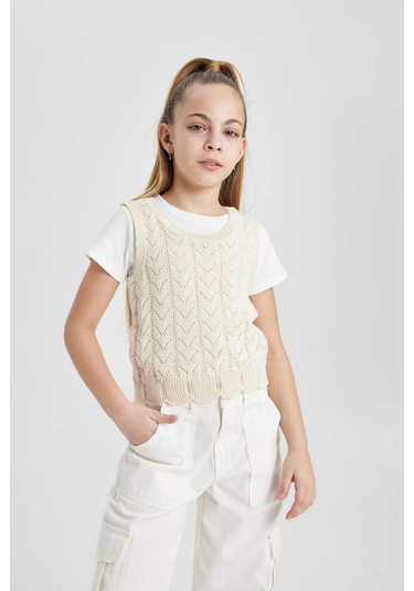 Defacto Kız Çocuk Bisiklet Yaka Atlet B8291A824HSER99 Ekru