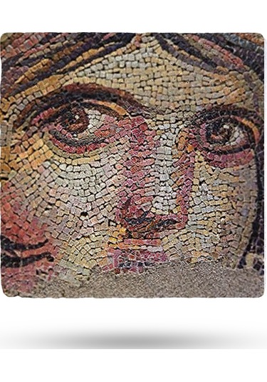 Doğaltaş Bardak Altlığı Zeugma Mozaik Baskılı 10x10cm %100 Traverten Doğal Taş Çok Renkli