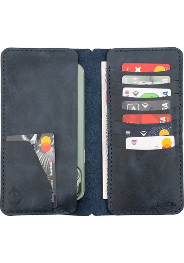 Twingold İsme Özel Dikey Uzun Cüzdan - %100 Rainbow Deri - A010007 - Lacivert Lacivert