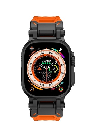 Novahub İos Watch Uyumlu Serisi 7 45mm Ergonomik Explorer Tpu Saat Bantı Siyah Turuncu
