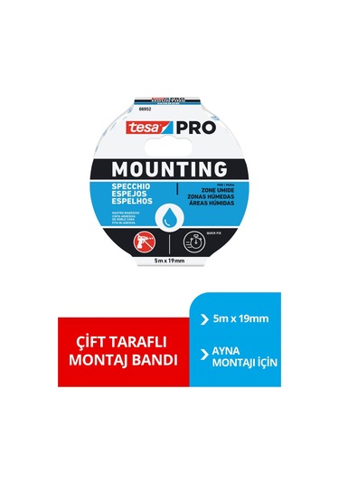 Tesa Çift Taraflı Montaj Bandı - Tesa Pro 66952 Ayna Montaj Bandı, 5m X 19mm