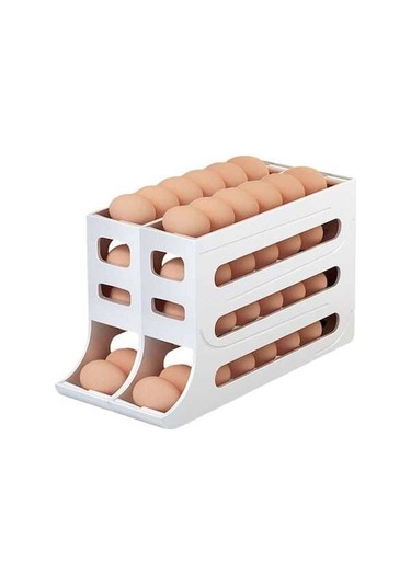 Pazly 30 Yumurta Kapasiteli Otomatik Yuvarlanan Yumurta Saklama Kutusu, Buzdolap İçin Katlanabilir Beyaz Beyaz