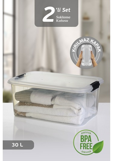2'li 30l Multibox Saklama Kabı Kilitli Kapaklı Çok Amaçlı Düzenleyici Kiler Depolama Saklama Kutusu Şeffaf