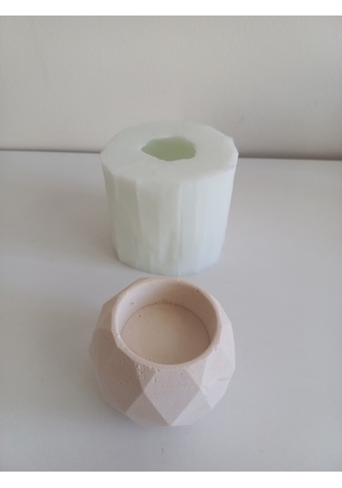 Geometrik 3'lü Mumluk Set Kalıbı Beyaz Şeffaf