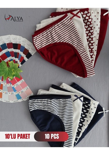 Alya Underwear Kız Çocuk Kalpli Dokuma Lastik Pamuklu Kumaş Slip Külot 5'li Paket 5 Adet Beyaz Multicolor-x29