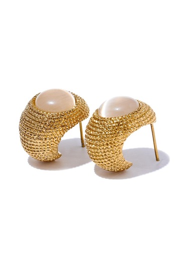 Bej Eetit Vintage Yeşil Mavi Beyaz Kedi Gözü Taş Paslanmaz Çelik C Şekli Geometrik Moda Küpe Altın Renk Moda Takı Hediye Çok Renkli