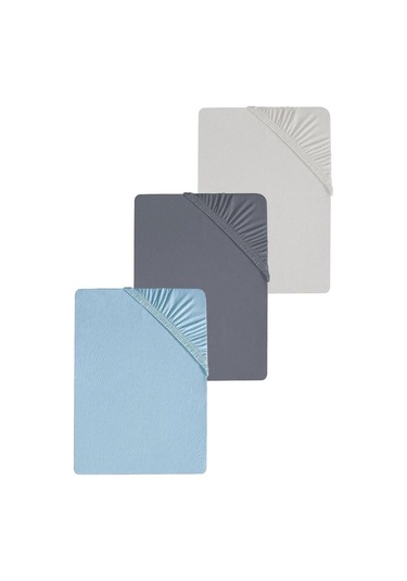 3 Adet Battal Boy Düz Pamuklu Çift Kişilik 200 X 200 Cm Lastikli Penye Çarşaf Açık Gri-mavi-antrasit