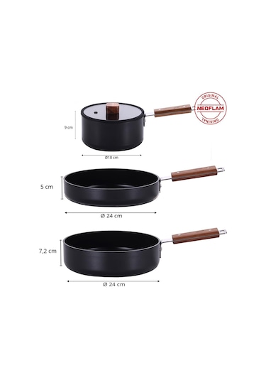 Neoflam Bien Black 11 Parça Indüksiyonlu Akasya Ağacı Sap Ve Kulplu Tencere Tava Seti